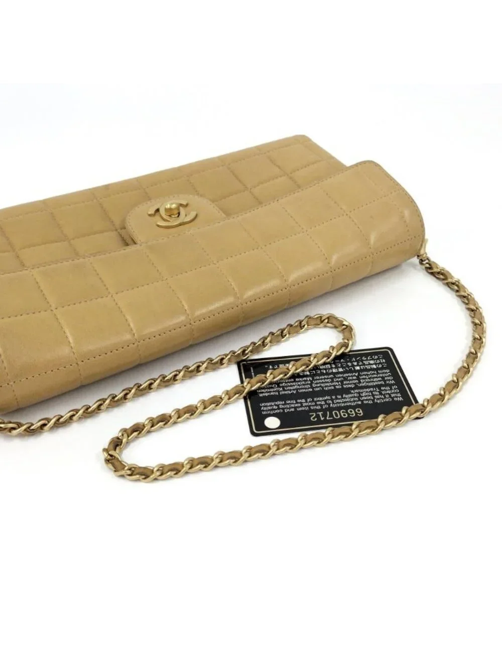 Chanel Chain Shoulder Bag Choedge Coat Turnlock Lambskin Leather Beige